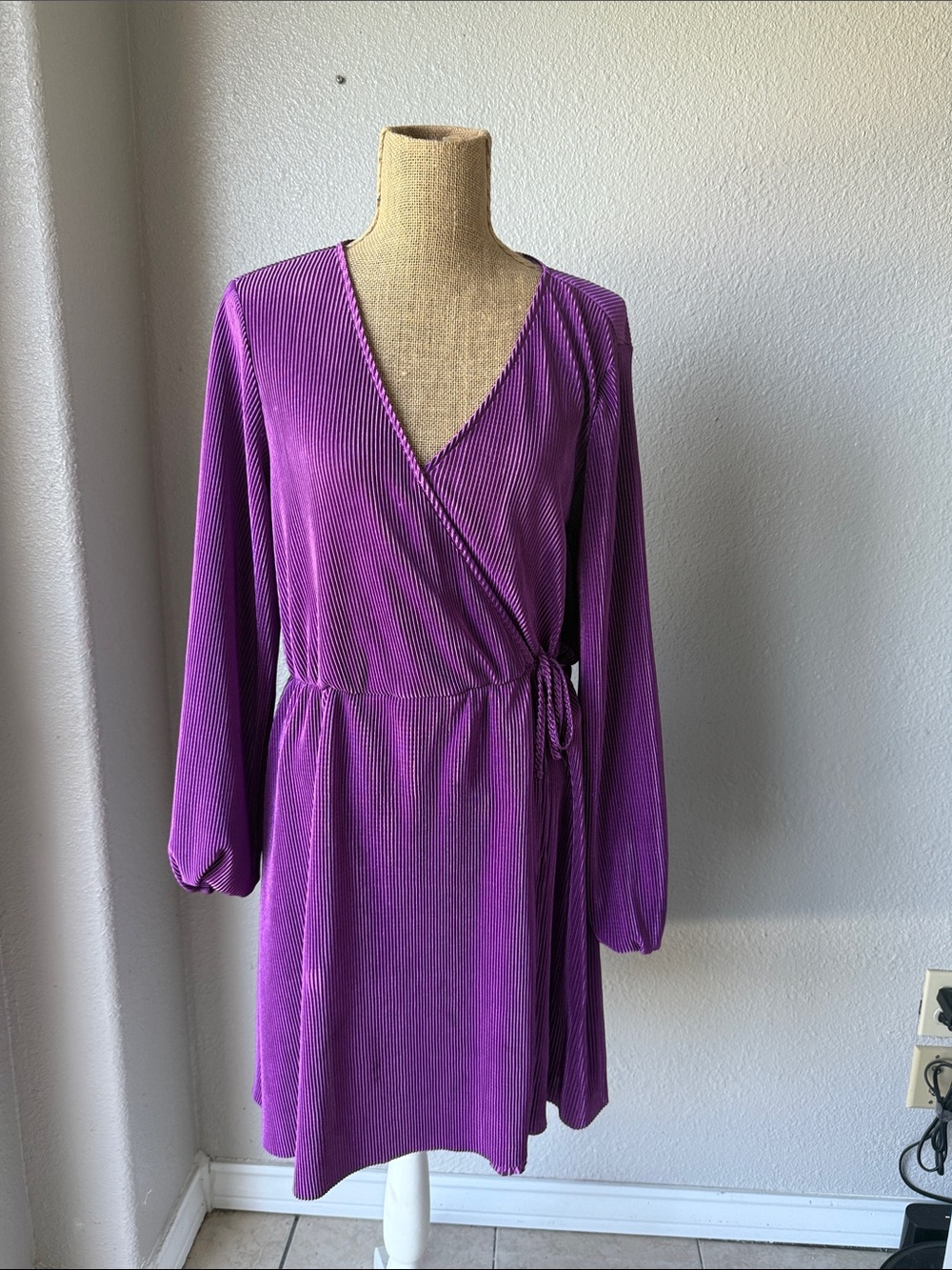 Fred David Magenta Wrap-Front Long Sleeve Dress